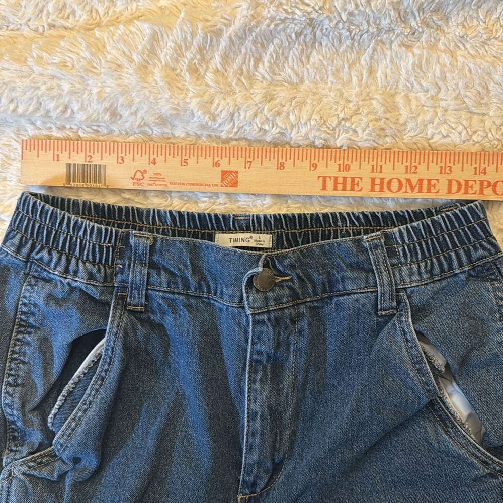 Timing Blue Cargo jeans baggy relaxed fit size large stretch waist high waisted - Picture 5 of 6